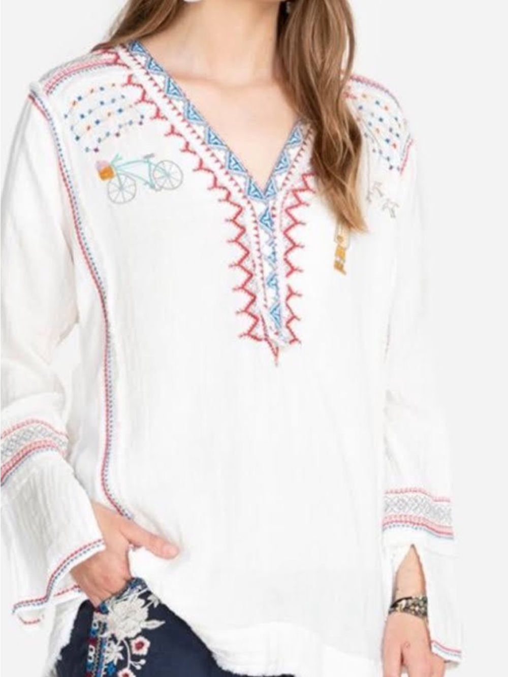 Johnny Was Nargis white gauze tunic top